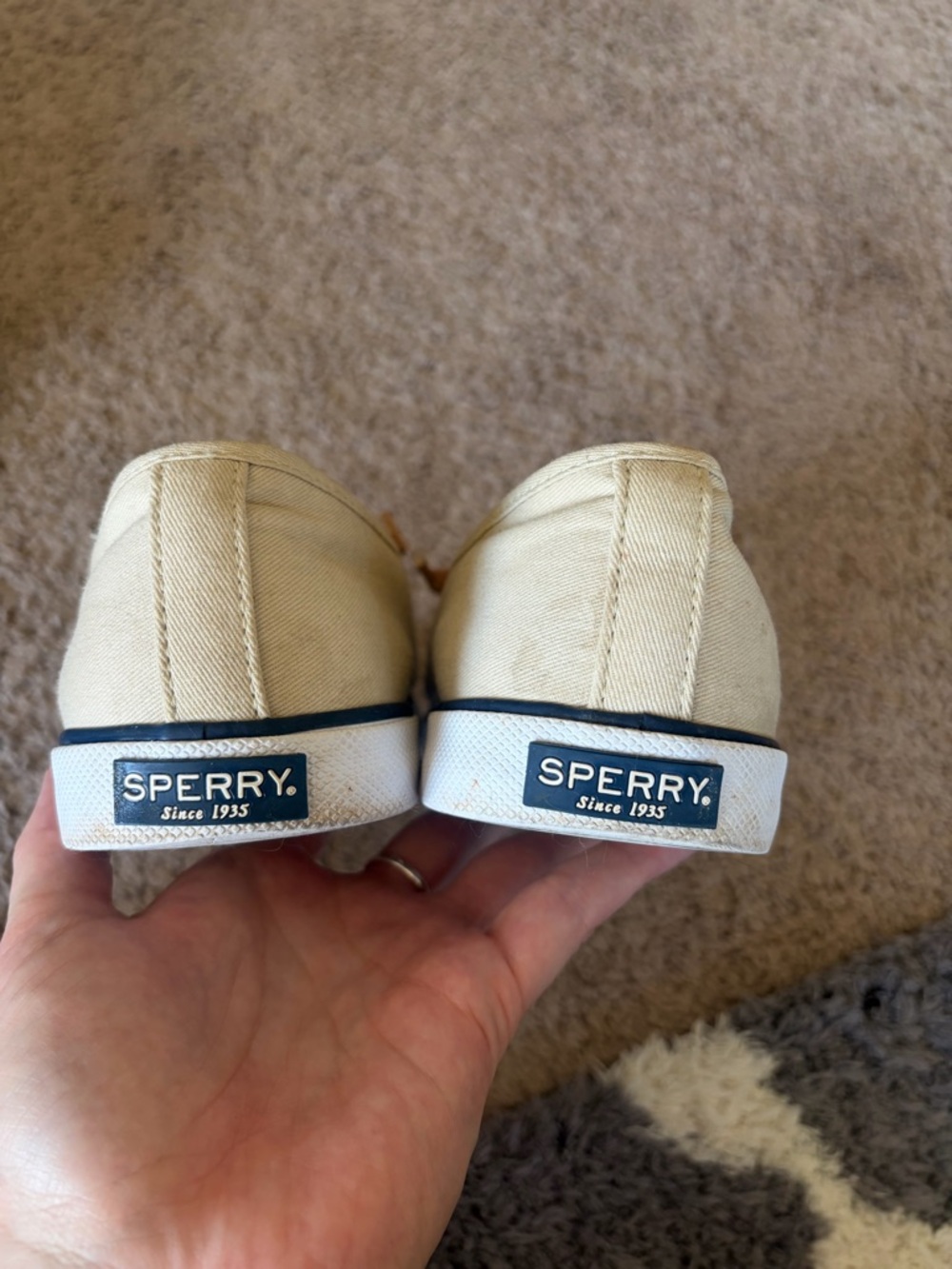 Sperry Low-Top Canvas Sneakers in Beige with Brown Laces - Picture 6 of 8